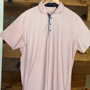 Greyson Light Pink Micro-Pattern Polo with Navy Trim